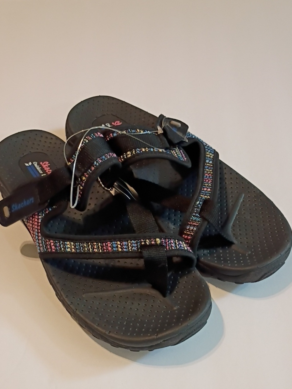 Skechers Black Sandals with Multicolor Woven Straps